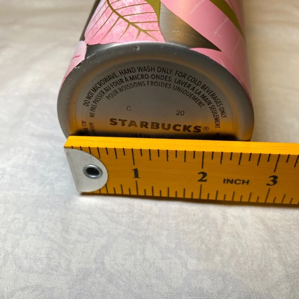Starbucks 2020 Pink Floral Stainless Steel Cold Cup Tumbler 24 oz Straw